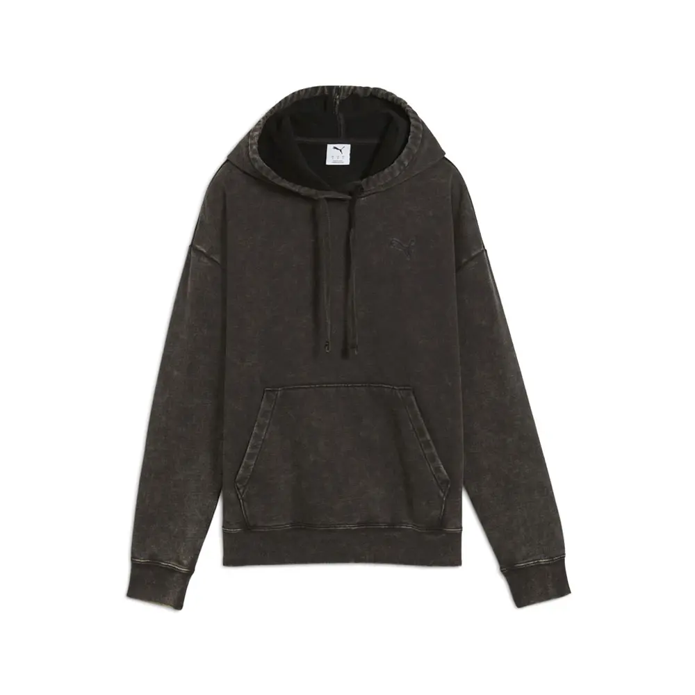 PUMA Womens Elevated Essentials Acid Wash Fleece Hoodie Casual Outerwear Casual - Black
