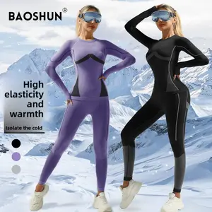 Cross-border autumn and winter moisture-wicking ski suit seamless training warm ski quick-drying underwear set fitness sportswear