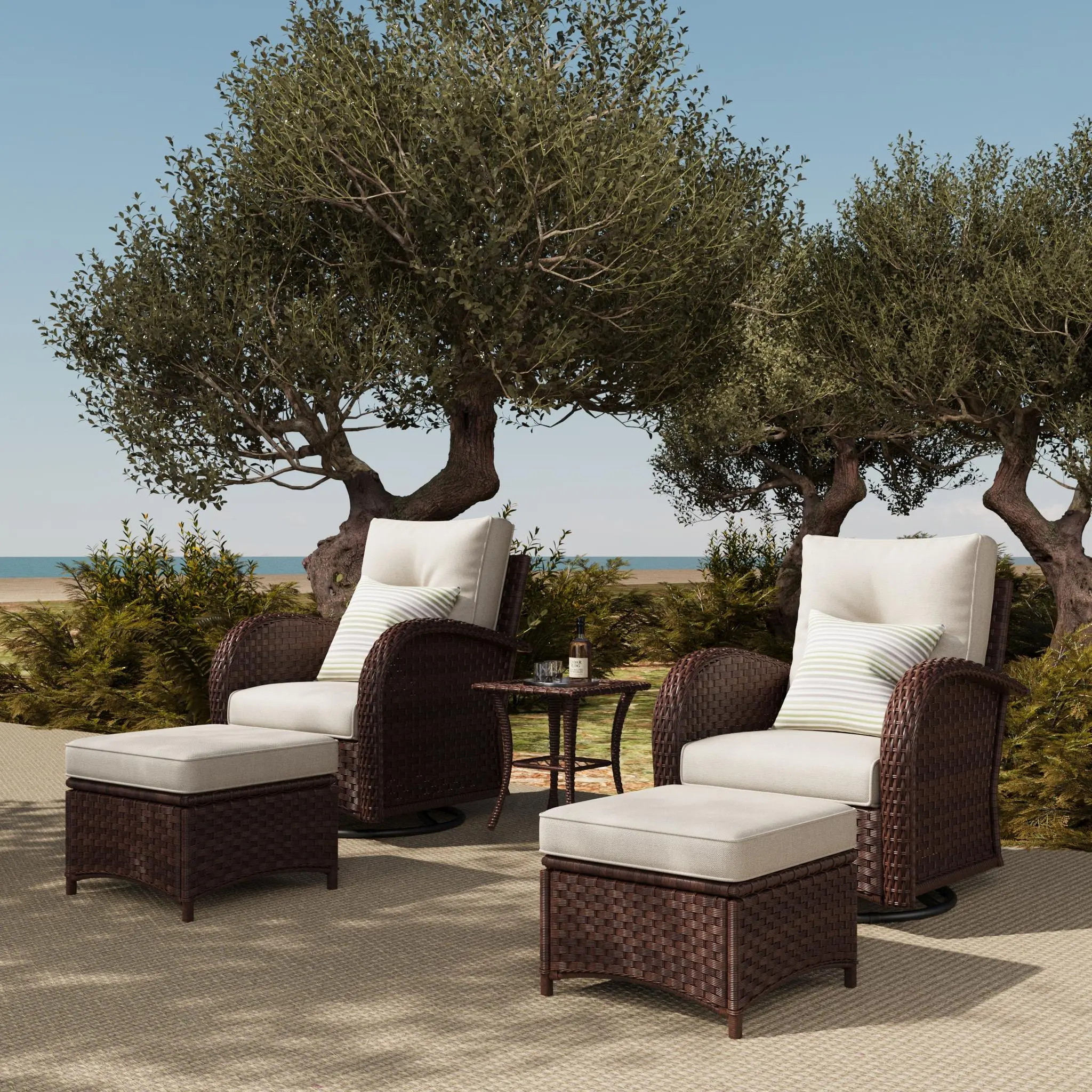 【3 Packages Shipping】LayinSun 5 Pieces Outdoor Patio Furniture Set, Rattan Wicker Sectional Swivel Rocker Chairs Sets