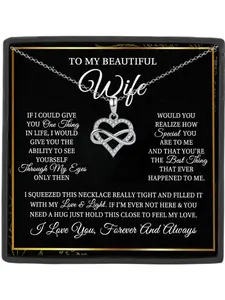 To My Beautiful Wife Infinity Heart Pendant Necklace, Gift Box Packaging with Card, Birthday Gift Christmas Gifts,Anniversary Gift Valentine's Day Gift
