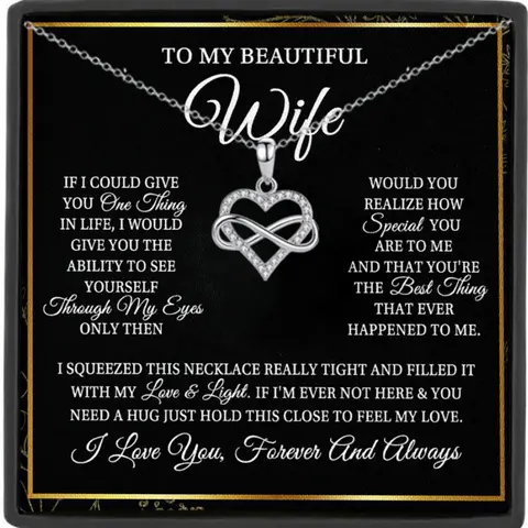 Mother's Day Gift To My Beautiful Wife Infinity Heart Pendant Necklace, Gift Box Packaging with Card, Birthday Gift Christmas Gifts,Anniversary Gift Valentine's Day Gift