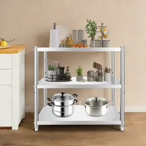 3-Tier Rectangular 201 Stainless Steel Standing Storage Rack with Shelves, Heavy-Duty Household Organizer, Smooth Adjustable Shelves, 44-66 lbs Capacity, Space-Saving for Kitchen, Bathroom, Shelf