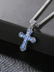Punk Style Iced Out Cross Pendant Necklace with Rhinestones, Unisex Zircon Chain Jewelry, Street Fashion Arrow Sweater Chain Accessory, Cross Design Pendant, Trendy Jewelry