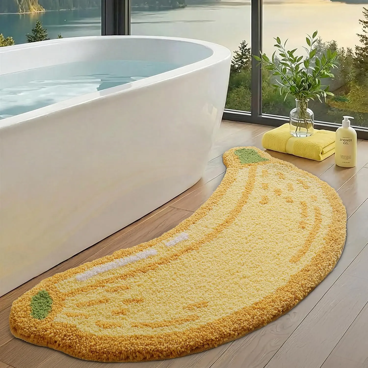 LUMI Cute Banana Fruit Bathroom Rug - Soft Plush Microfiber Absorbent Non-Slip Quick-Dry Washable Decor Runner Mat for Shower Floor, Sink Bathtub, Kids Room