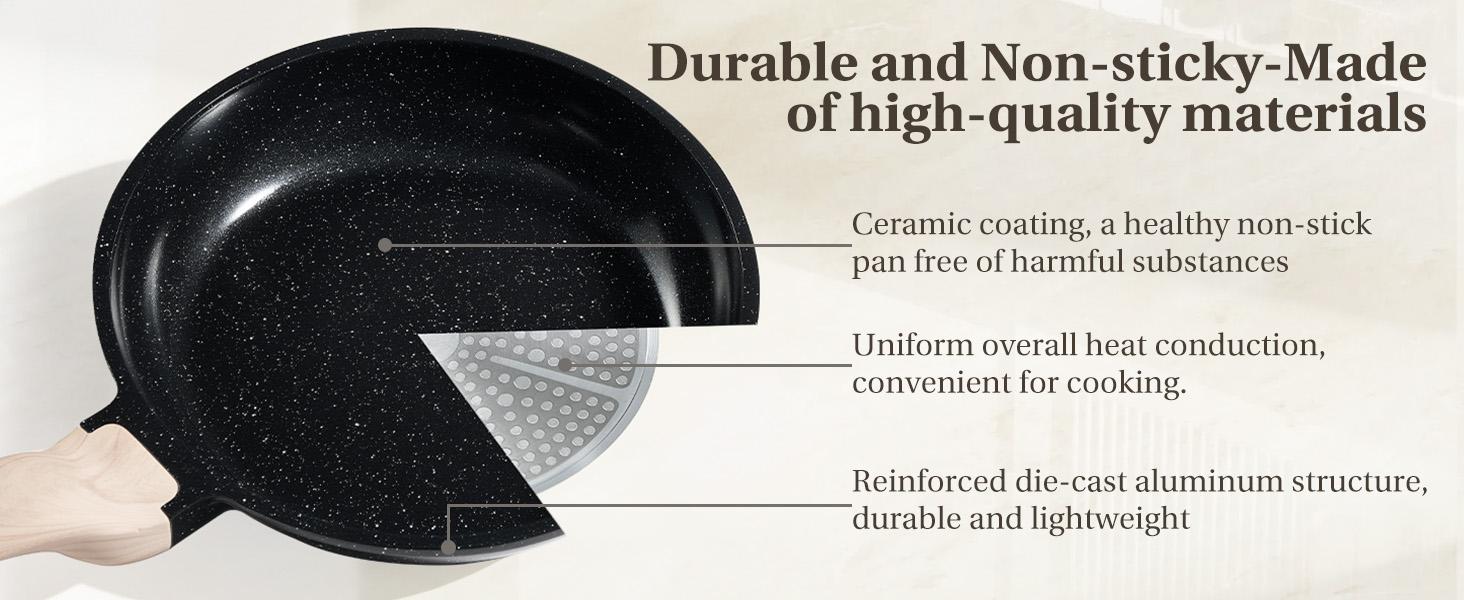 25-Piece Non-Stick Ceramic Granite Cookware Set with Stay-Cool Handles, Induction Compatible Pots and Pans Set for Healthy Cooking