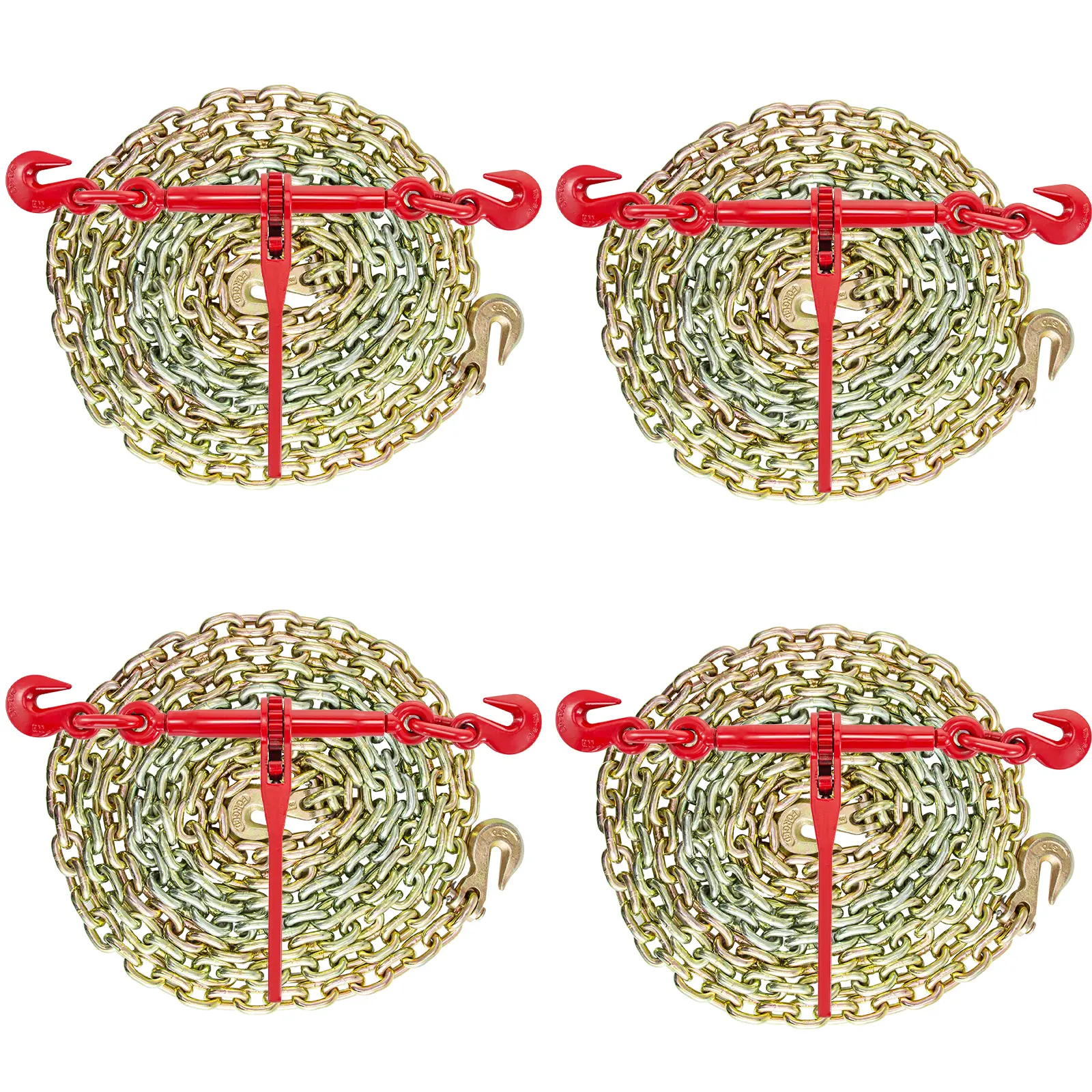 VEVOR Chain and Binder Kit 3/8in-1/2in, Ratchet Load Binders 9215lbs Working Strength, Ratchet Binders and Chains, 3/8in x 10ft Chains with G70 Hooks,