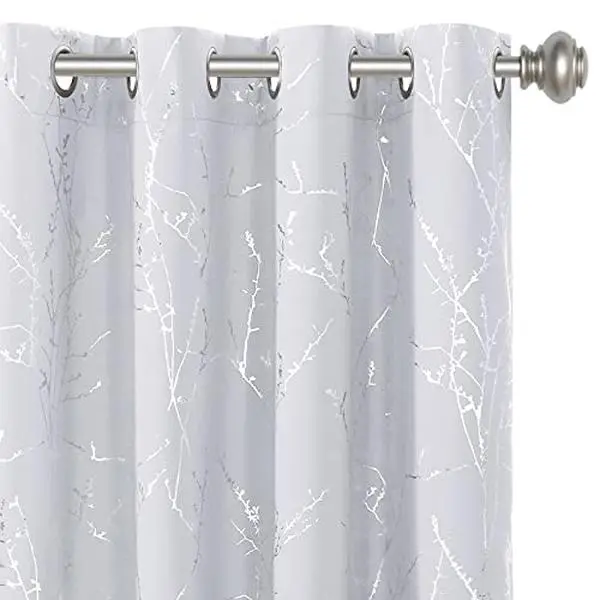 H.VERSAILTEX Blackout Curtains for Bedroom Foil Print Twig Tree Branch Thermal Insulated Grommet Curtain Drapes Light Blocking Thick Soft Window Curtains for Living 52 x 96 Inch Greyish White 2 Panels