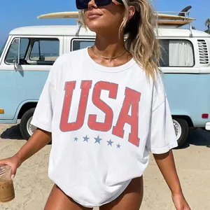 Men's Retro 4th of July Cotton Crewneck T-Shirt - Casual, Comfortable, Oversized Fit, Patriotic USA Graphic, Preppy Aesthetic, Streetwear Piece, Round Neck Top