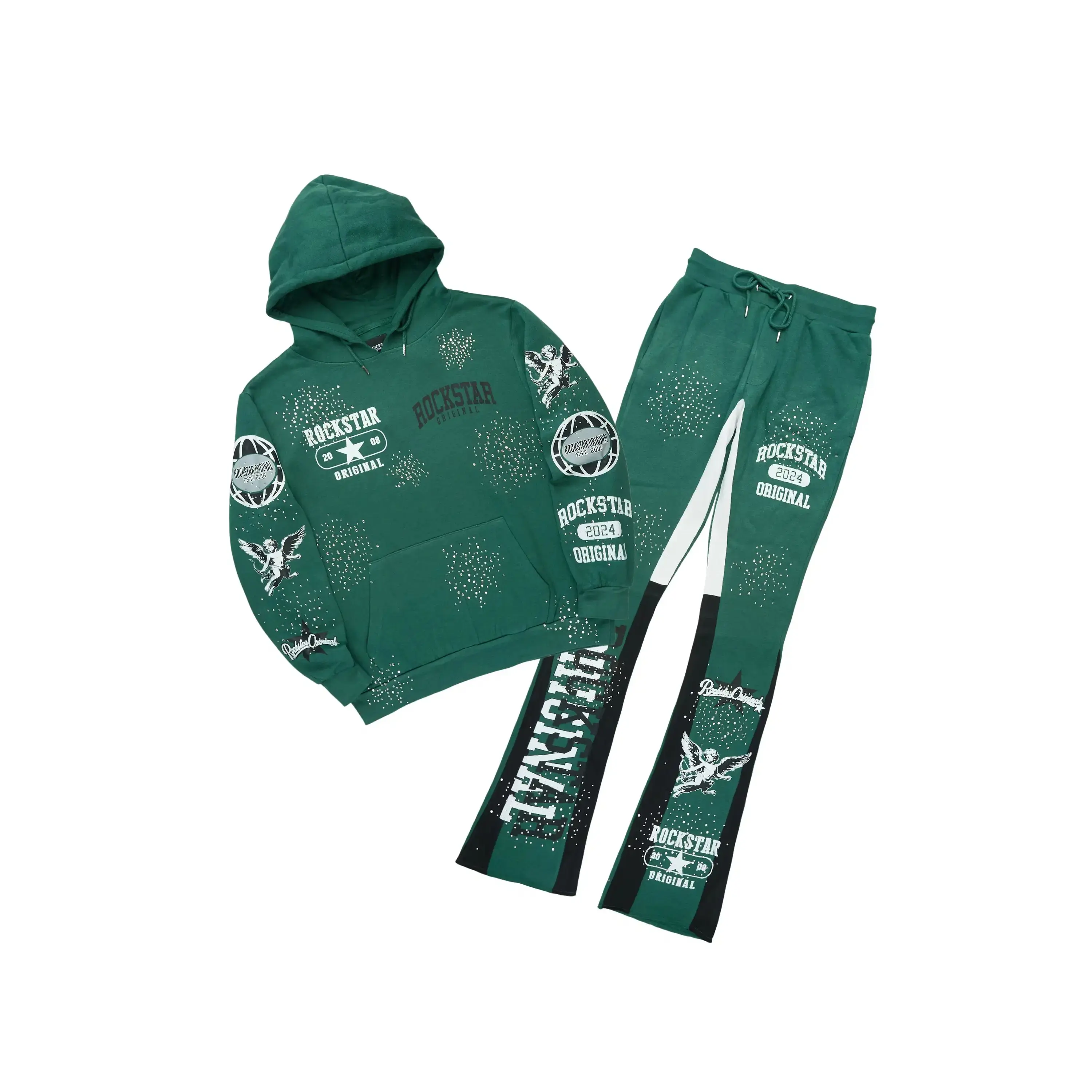 Gutta 2.0 Hunter Green Rhinestone Hoodie/Stacked Flare Track Set