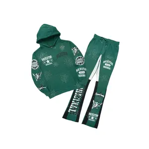 Gutta 2.0 Hunter Green Rhinestone Hoodie/Stacked Flare Track Set