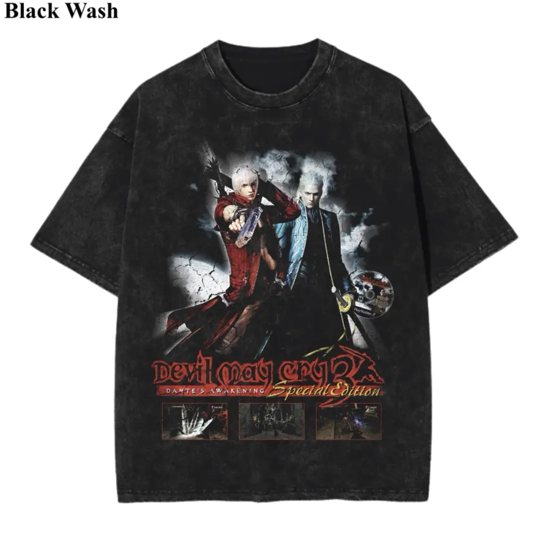 Vintage Devil May Cry 3 Wash Tee, Dante Vs Vergil Graphic Tees, Devil May Cry Video Game Tshirt, Men's Women's T-shirt, Unisex Game Shirt, Game Gift, Menswear Womenswear Streetwear Top Fit Oversize