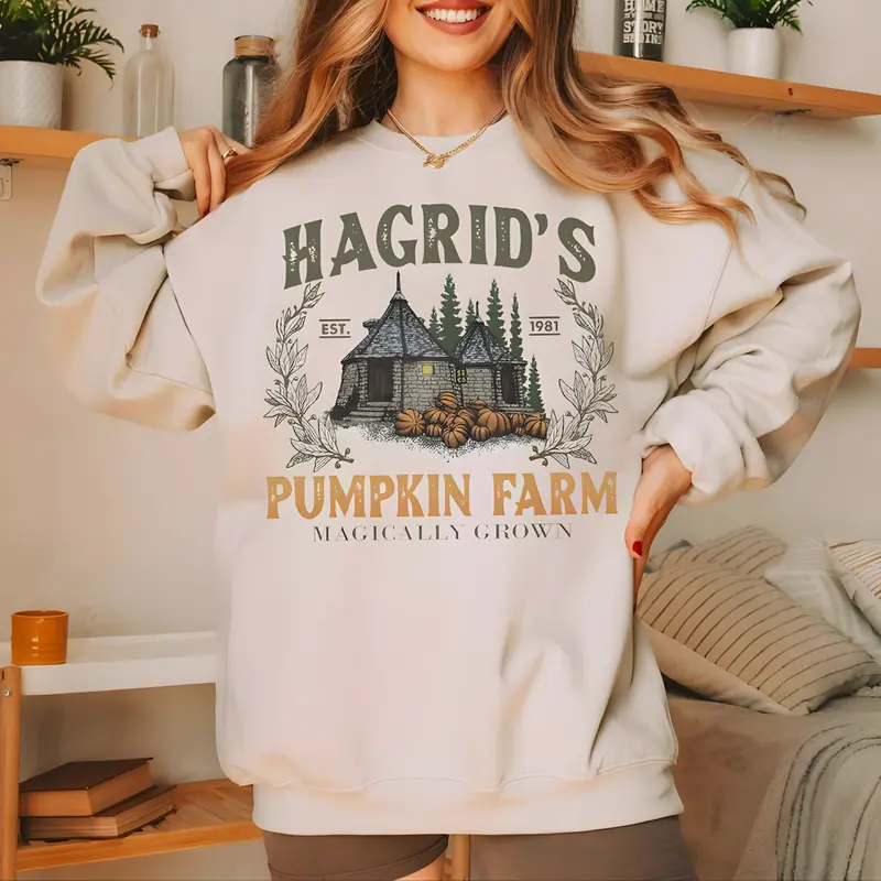 Hagrid's Pumpkin Patch Shirt - Sweatshirt - Hoodie, Vintage Fall Shirt, Retro Halloween T-Shirt, Pumpkin Patch Sweatshirt, Wizard Halloween Shirt, Spooky Season T-Shirt, HP Fan Gift, Full Color, Unisex Shirt, Casual, Classic Fashion, Full Sizes, Tee Print