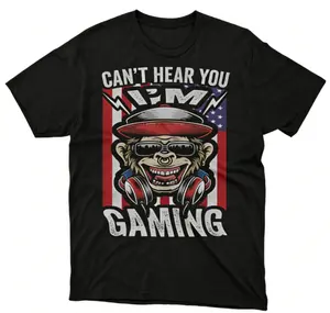 Hilarious 'Can't Hear You I'm Gaming' Monkey T-Shirt, Funny Gamer Meme Graphic Tee, Soft 100% Cotton, Perfect Gift for Gamers