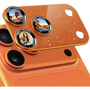 Camera Lens Protector Compatible with  17 Pro - Metal Frame Tempered Glass Cover, [Anti-Scratch] [Drop-Proof][-Adhesion] Rear Camera Screen Cover- Sparkle Orange