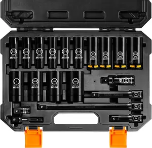 BOEN Pro 20-Piece 1/2" Drive Deep Impact SAE Socket Set, 3/8"-1-1/4", CR-MO & CR-V Steel, Upgraded Torque & Durability, Includes Extensions, Joint, Adapter – Meets ANSI