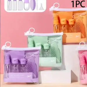 7-Piece Travel Essentials Set, Includes Empty Bottles & Spray Bottle, Portable Makeup Mirror & Comb Kit, Ideal for Trips, Travel Containers