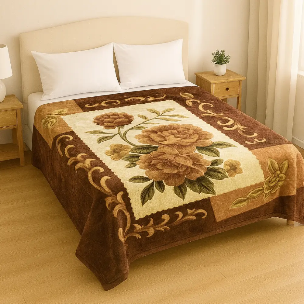 Extremely Soft & Warm Queen Size Plush Blanket, Brown Floral Blanket
