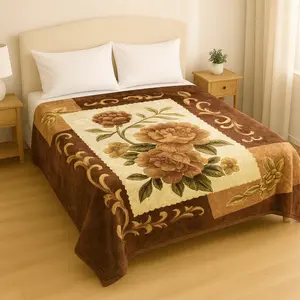 Extremely Soft & Warm Queen Size Plush Blanket, Brown Floral Blanket