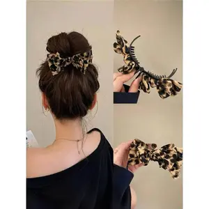 Leopard Print Bow Decor Hair Clip, Fashionable Hair Accessories for Women & Girls, Casual Versatile Hair Accessories for Daily Wear, Flower Hair Clips
