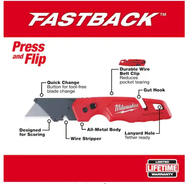 FASTBACK Folding Utility Knife with General Purpose Blade
