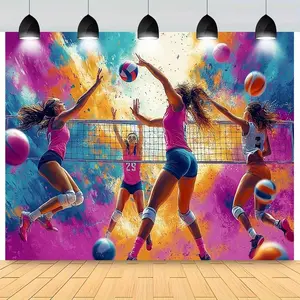 1pc Vibrant Volleyball-Themed Party Banner Decoration - Colorful Polyester Backdrop for Holiday, Birthday, Anniversary, Wedding Events - Indoor & Outdoor Use, No Power Required Ornaments White