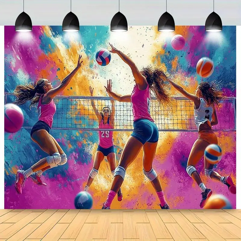 Vibrant Volleyball-Themed Decorative Modern Party Banner - 1pc Colorful Polyester Backdrop, No-Power-Required Ornament, Indoor & Outdoor Use for Birthday, Holiday Events