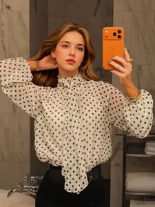 Indefeir New Summer Womenswear Women's Fashion Chic Casual Loose Butterfly Knot Polka Dot Shirt Blouses, European and American Style, Versatile and Trendy