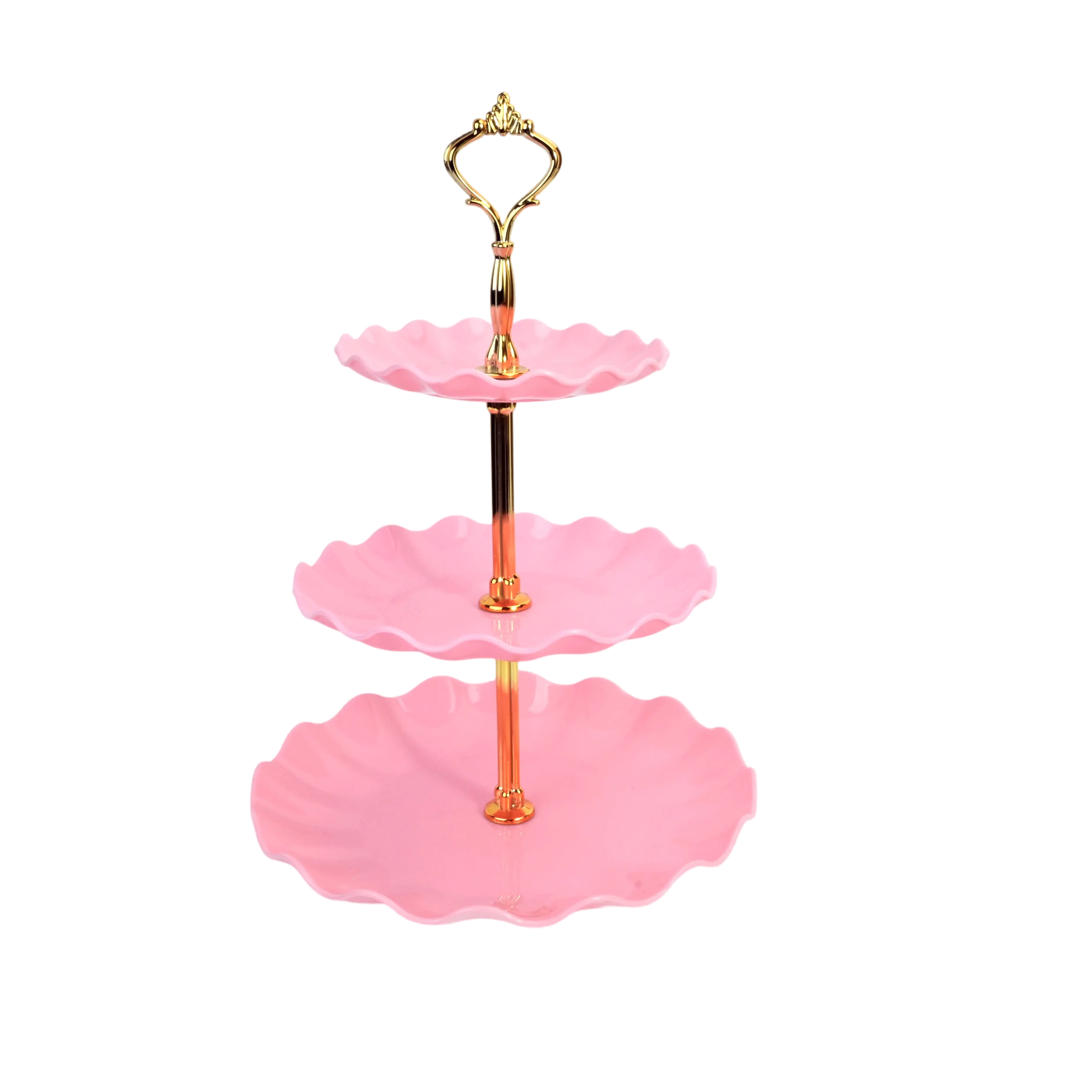 sebastian CADIA, Elegant Pink Three-Tiered Serving Tray with Gold Accents for Parties and Events