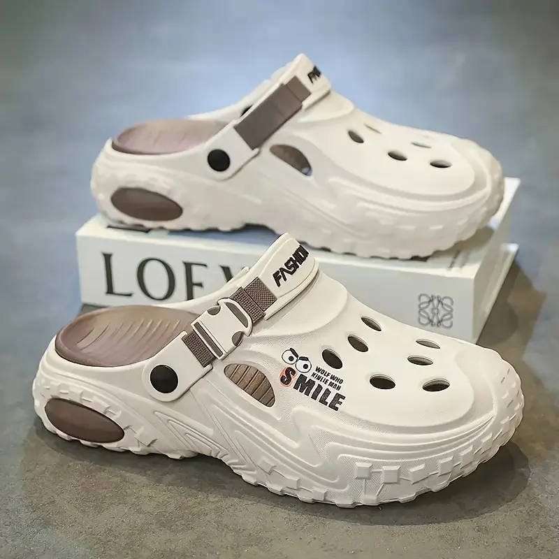 Brand Bdhjydb Men'S EVA Slip-On Sandals with Arch Support and Non-Slip Rubber Sole |   Breathable Ergonomic Design, Adjustable Straps, White/Transparent Arch with Black Toe/Heel - Comfortable Outdoor Casual Shoes Suitable for Water Activities, Ideal for B