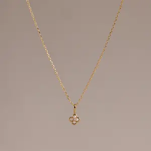 Rounded Flower Pearl Necklace by Caitlyn Minimalist - Dainty Pearl & Diamond Floral Charm Necklace - Wedding Jewelry - Anniversary Gift for Her