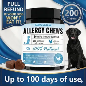 [Easter Promotion] PAWFAVORLAB Dog Allergy Itch Relief - Dogs Chews with Probiotics & Apple Cider Vinegar - Natural Turmeric, Chicken Flavor - Boosts Immune Response, Heals Gut, Made in USA - Soothe Irritated Skin