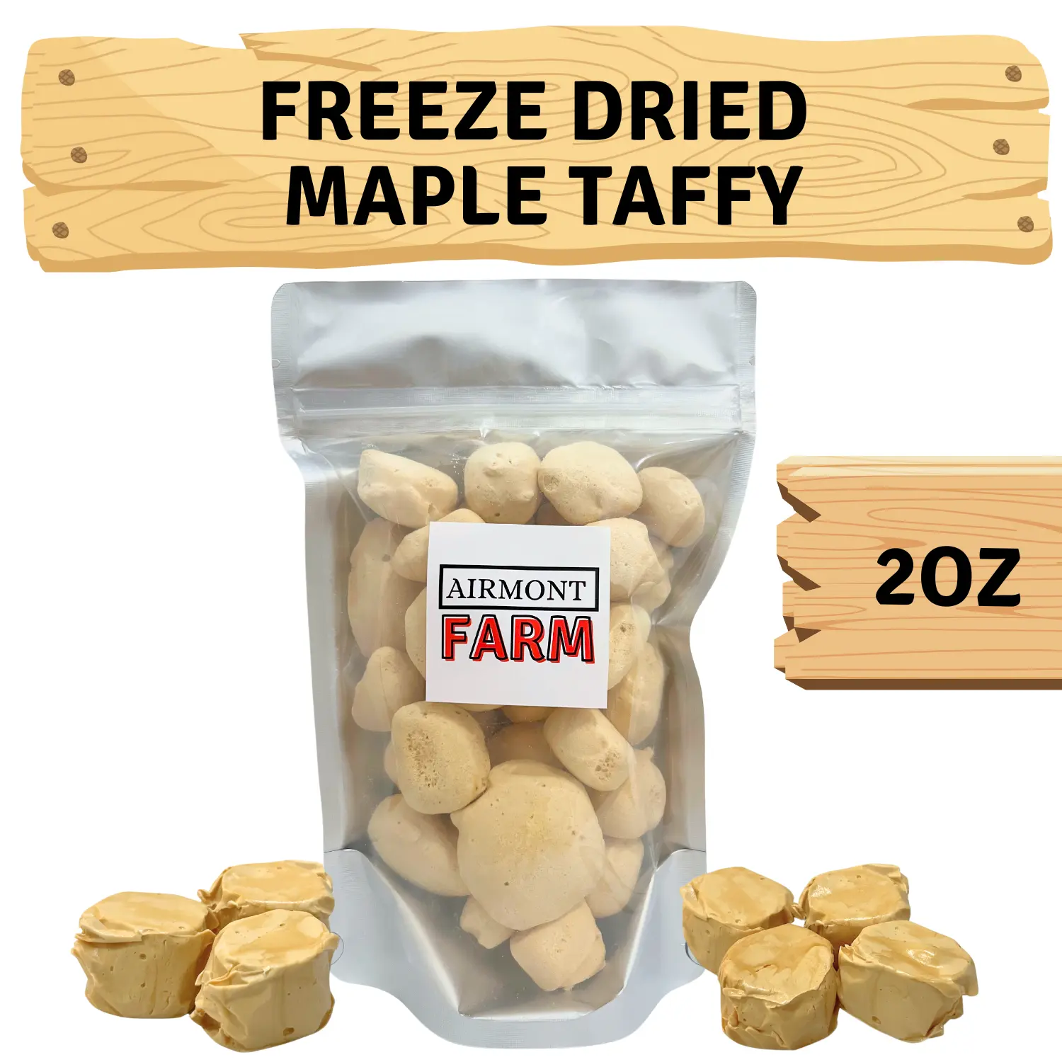 Freeze Dried Maple Salt Water Taffy 2 oz - Cut To Bite Sized Pieces - Deliciously Crunchy Intense Flavor Lightweight Snack - US Made - Bonbon