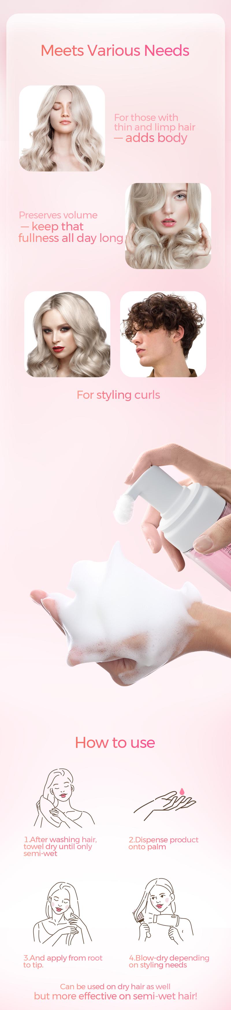 Tideway Beauty Full and Airy Volumizing Mousse - Achieve Fuller, Lighter, and Natural Hair with Long-Lasting Volume, Anti-Frizz, and Nourishing Care for All Hair Types - 5.07 oz