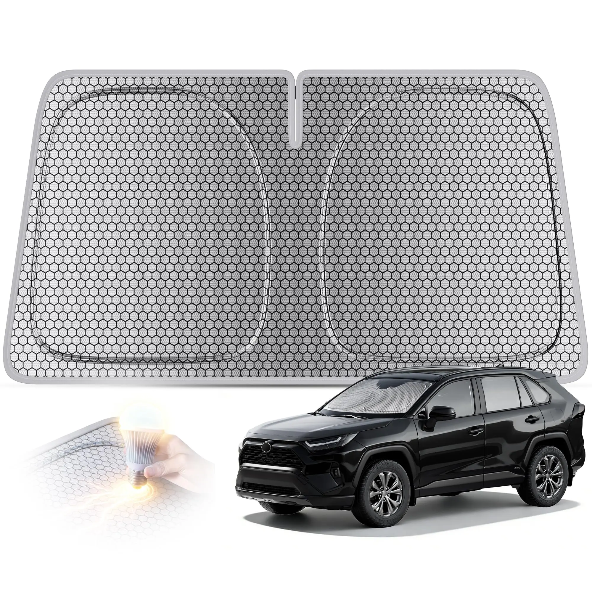 AUTOWOEL Car Windshield Sunshade – Double-Layer Design for 2X Heat Blocking, Blocks UV Rays, Foldable Sun Shade for Cars, Trucks & SUVs, Keeps Interior Cooler