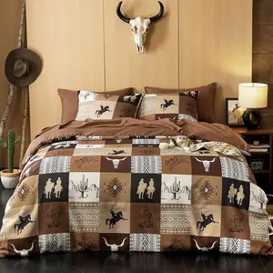 - Comforter Set with Sheets, Southwestern Aztec Horse Cowboy Rustic Ranch Style, 7 Pieces Bed in a Bag, Tan Brown, Queen Size