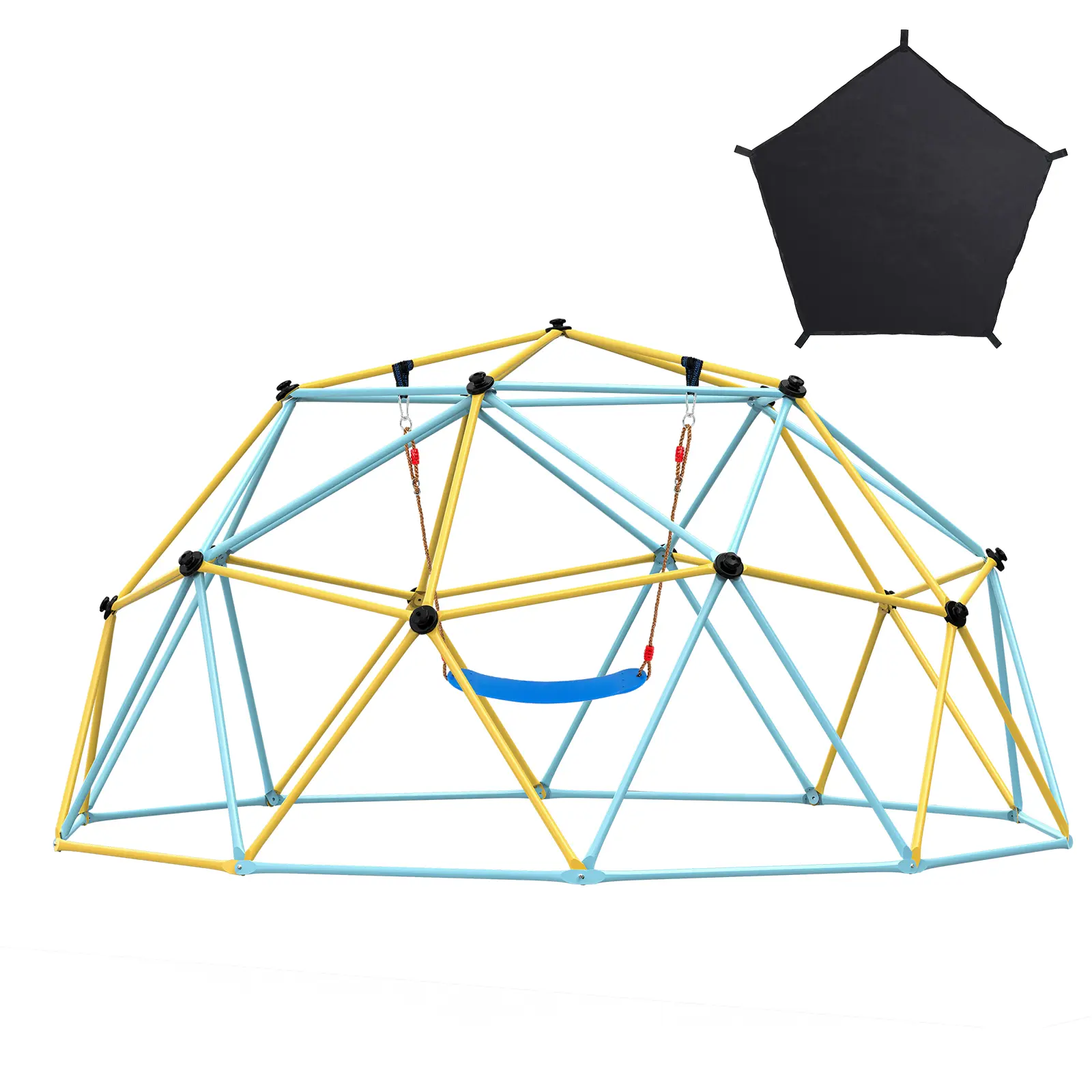 VEVOR 10FT Metal Geometric Dome Climber, Steel Frame Metal Playground Equipment for 3-10 & 6-8 Years Old, Backyard Playset with Hammock, Swing, Climbing Grip, 750LBS Capacity, UV/Rain Resistant, Easy Setup Assembly Kit for Large Families