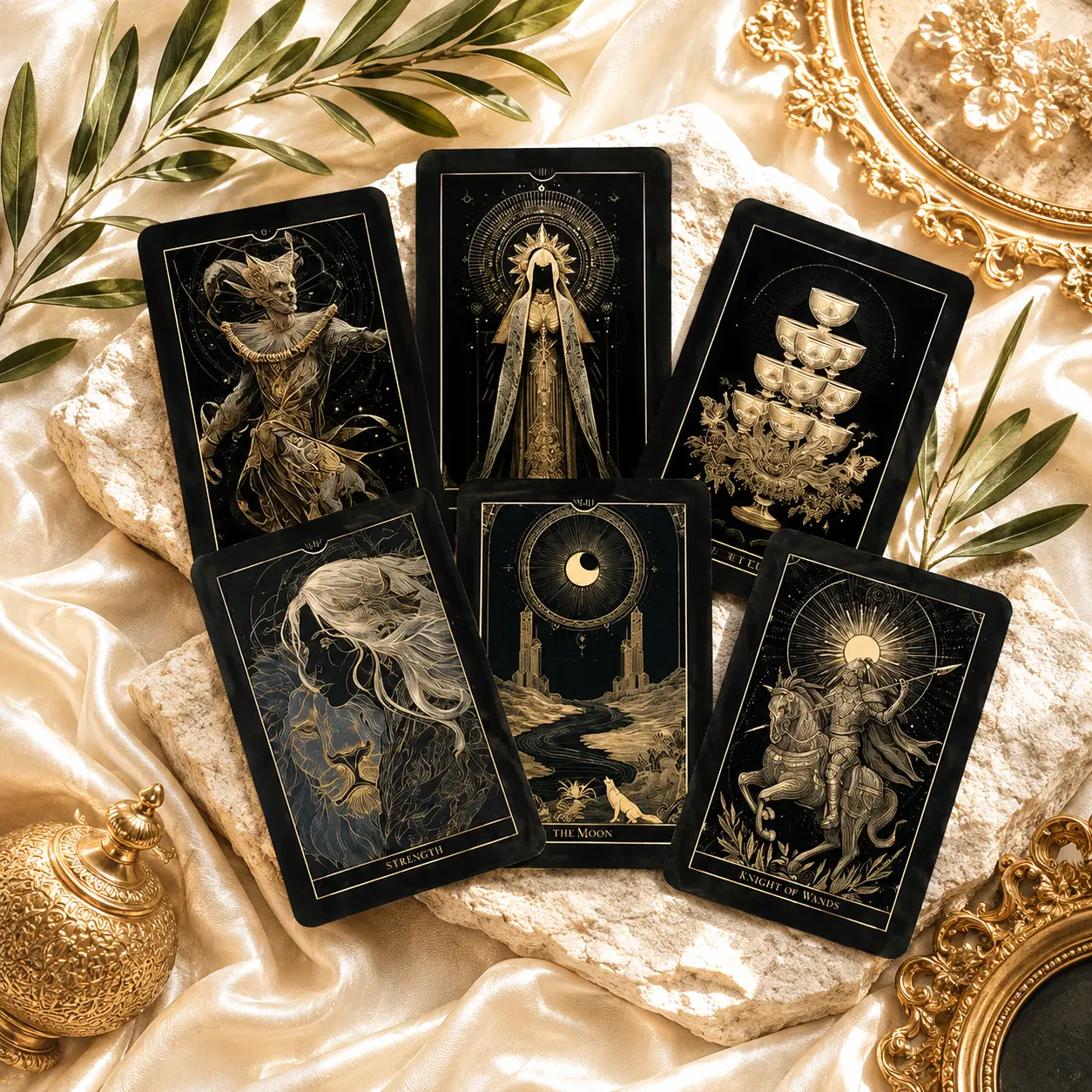 Terra Nera Black and Gold Tarot Card Deck, 78 Illustrated Cards for Beginners, Collectors and Gift Giving