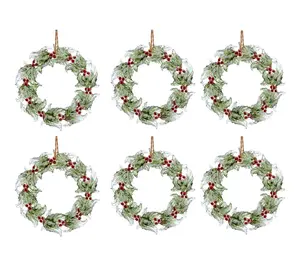 RC Home Decor-Set of 6 Birch Berry Wreath Christmas Ornaments