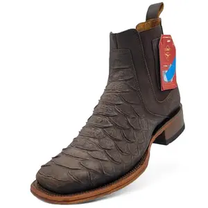 Quincy Men's Short Boot Python Print - Chocolate men western