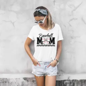 Custom Durable Baseball Mom Checked Pattern Bow DTF Print - Choose Regular or Retro Direct-to-Film Print for T-Shirts (Printmaking Embossing DIY Supplies), Durability