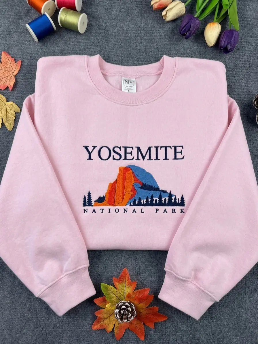 Embroidered Yosemite National Park Crewneck | California State Embroidery Sweatshirt | Gift for Nature Lovers Adventure Seekers