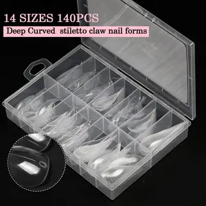 140pcs Transparent Full-Coverage Eagle Claw Shaped Nails, Eagle Thin High Heel Nail Extension Art Molds, Reusable Eagle Arch Nail Forms for Sculpting Poly Gel Acrylic Extensions DIY Nail Art, 14 Sizes
