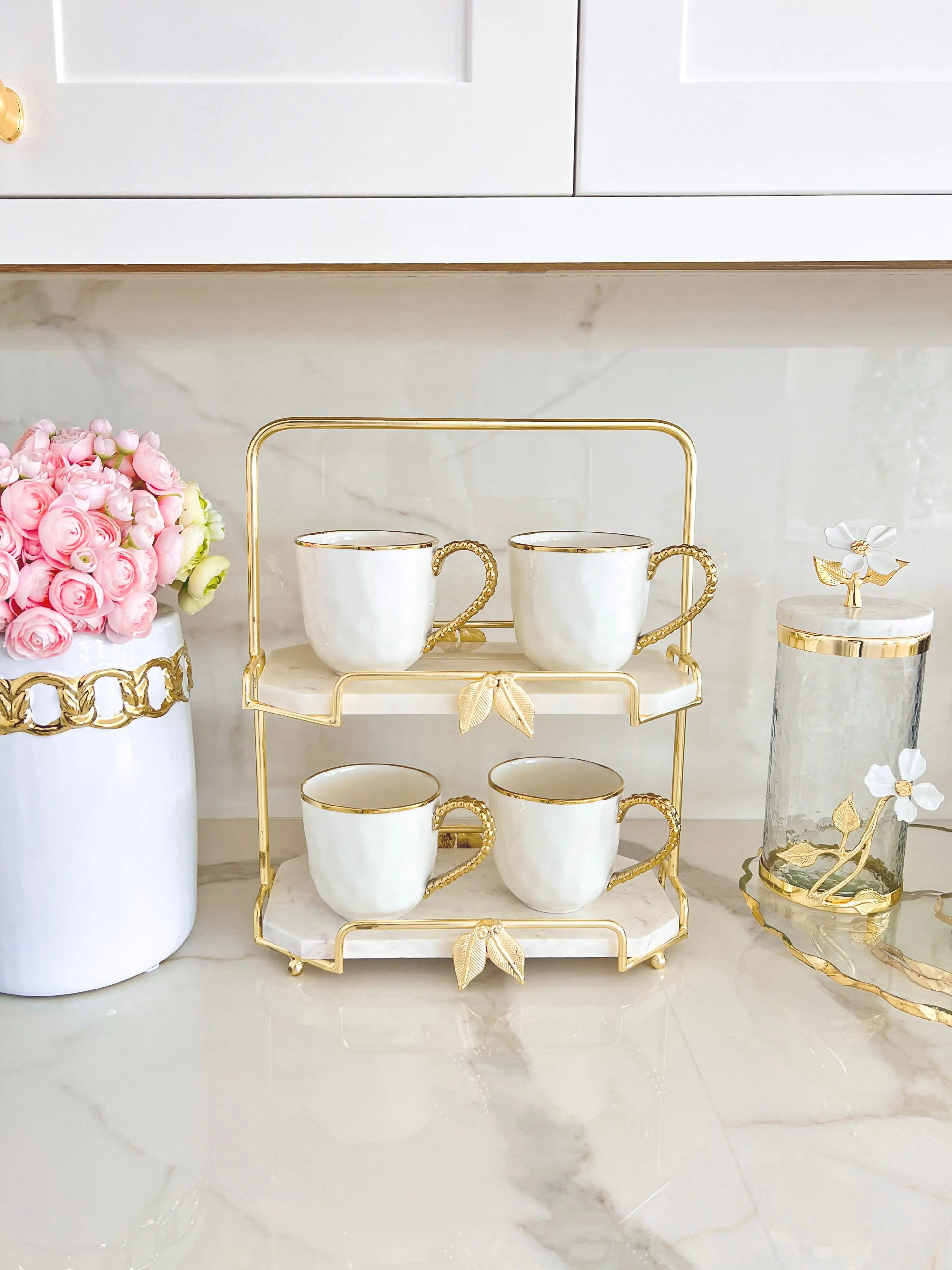 Gold Leaf Marble 2-Tier Serving Stand