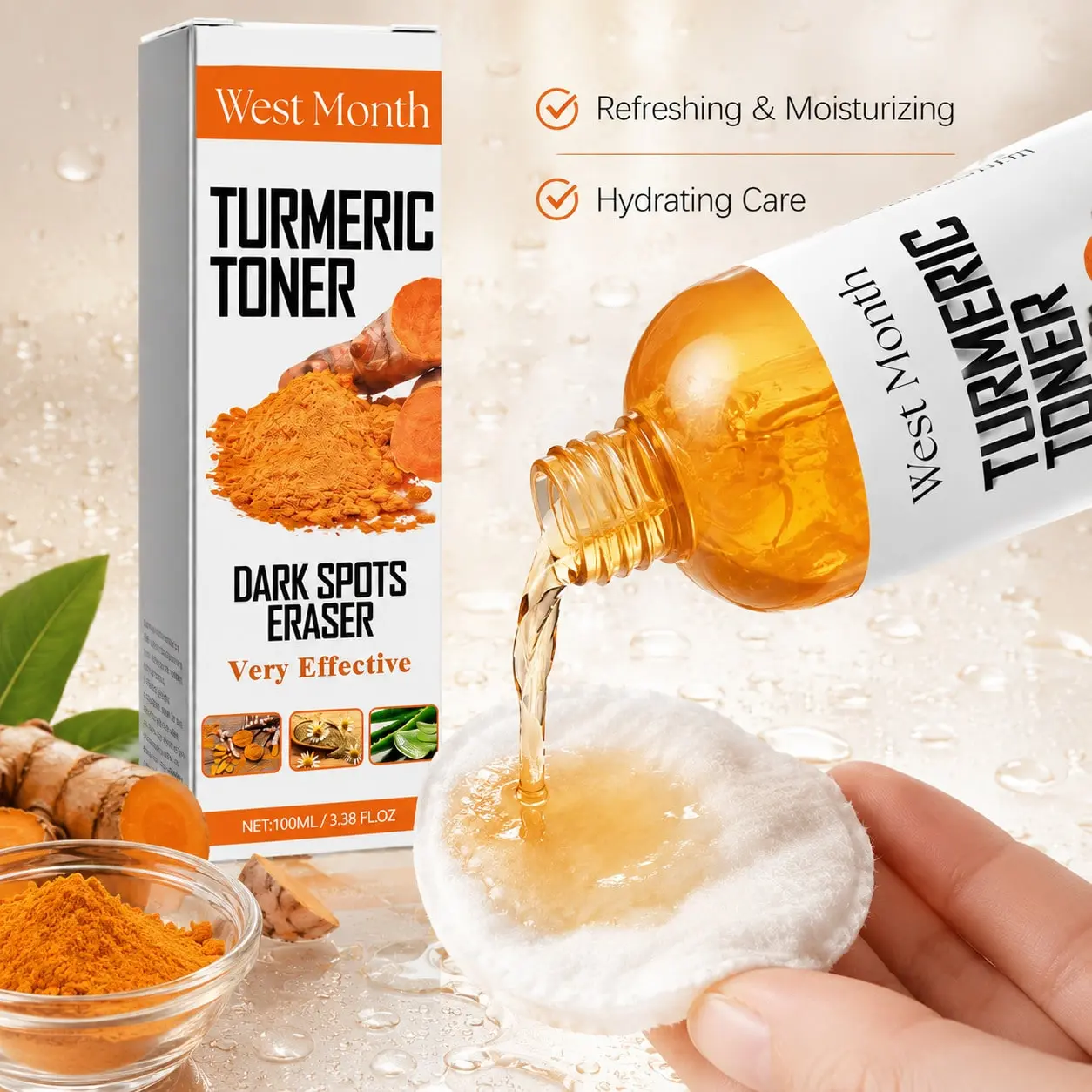 West Month Turmeric Face Toner, Hydrating Moisturizing Skin Lotion, Natural Extract Facial Toner for All Skin Types
