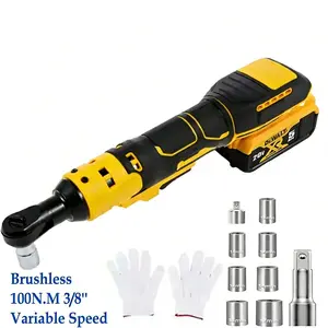Brushless Cordless Electric Ratchet Wrench 3/8" for Dewalt 20V Li-Ion Battery High Power Tool with LED Light & 9 Sockets Yellow