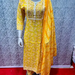 Premium Cotton Anarkali Pants and Dupatta Three Pieces Suits for Women Red Floral Embroidered Design