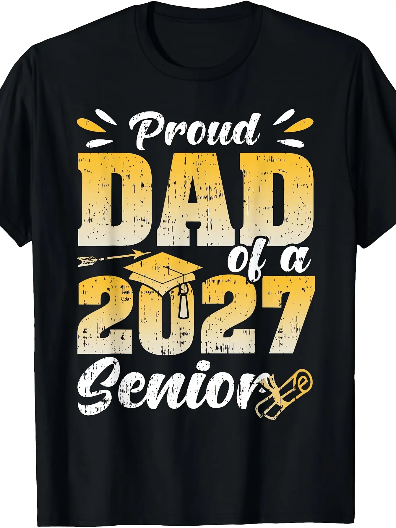 Funny Proud Dad of Class of 2027 Senior Graduation unisex soft cotton short sleeve t shirt, vintage graphic casual tee for men women teens, perfect birthday holiday gift for camping travel gym daily street  wear