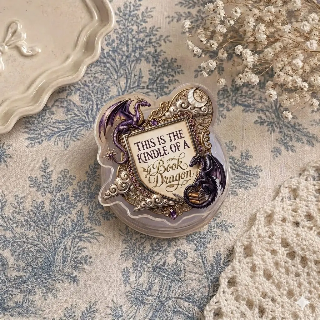 Book Dragon Phone Grip – Aesthetic Fantasy Reader Pop Socket, Magical Mythical Creature Phone Holder, Collapsible Accessory for Book Lovers, Unique Gift for Readers