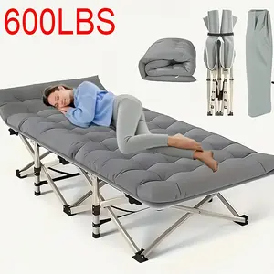 75 Inch Outdoor Folding Bed Camping Bed with Flip Mattress Portable Folding Guest Bed Weight Capacity 600 lbs Heavy Duty Bed with Carrying Bag Suitable for Teens Adults Travel Garden Balcony Gray and Light Blue Optional