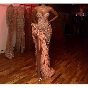 2025 official spring new European and American women's clothing annual meeting fringed tail sexy sequined tube top dress Formal Womenswear